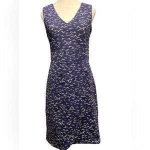 Persifor Navy Blue dress with seagull print V neck zips down the back stretchy
